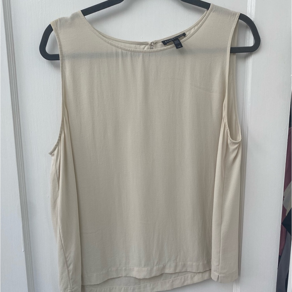 Eileen Fisher Silk Georgette Crepe Round Neck tank in bone